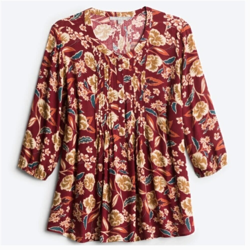 NWT StitchFix Daniel Rainn Amely Split Neck Top Burgundy Floral 2X
